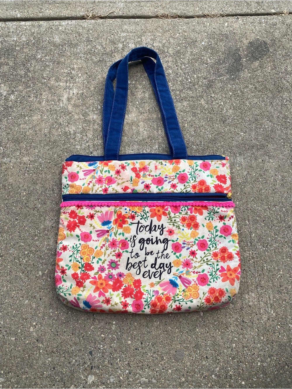NATURAL LIFE Floral Canvas Laptop Bag in Navy, Pink, Orange